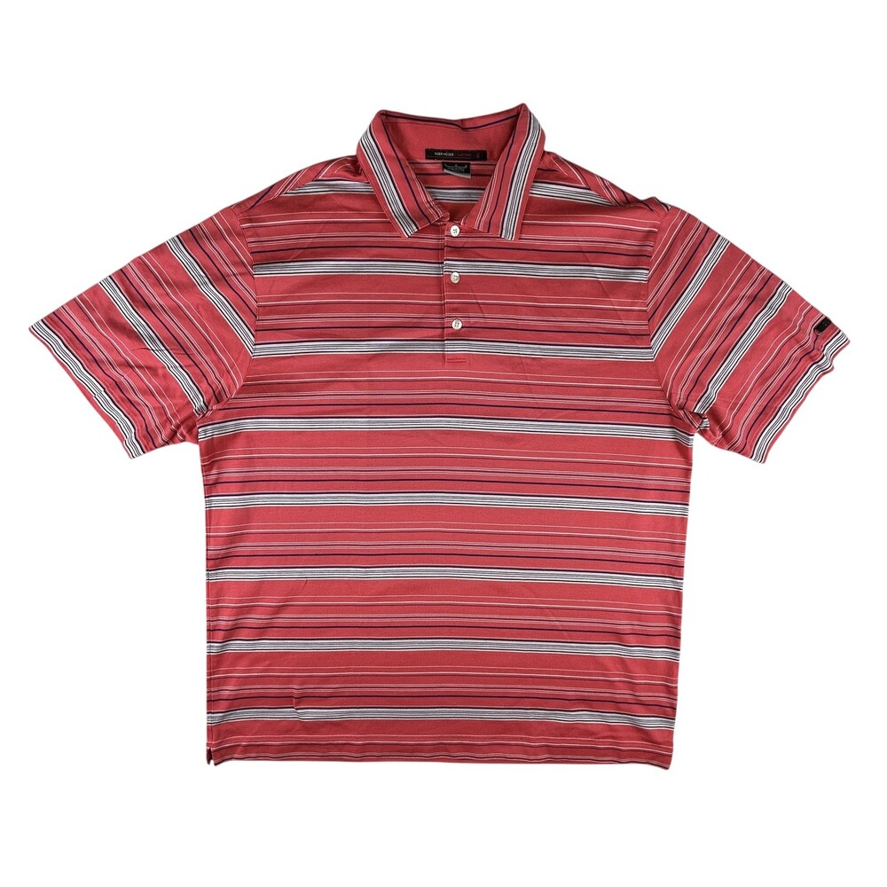 Tiger Woods Collection Polo Shirt Mens Large Red Striped Dri-Fit Golf